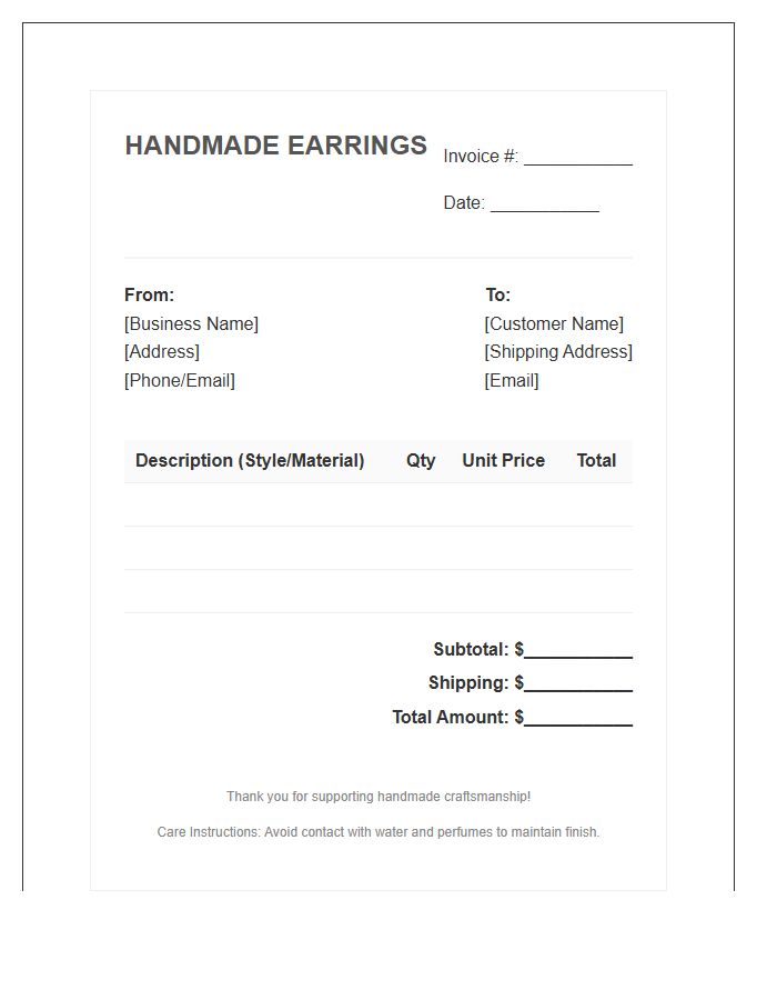 Handmade Earring Sales Invoice Template