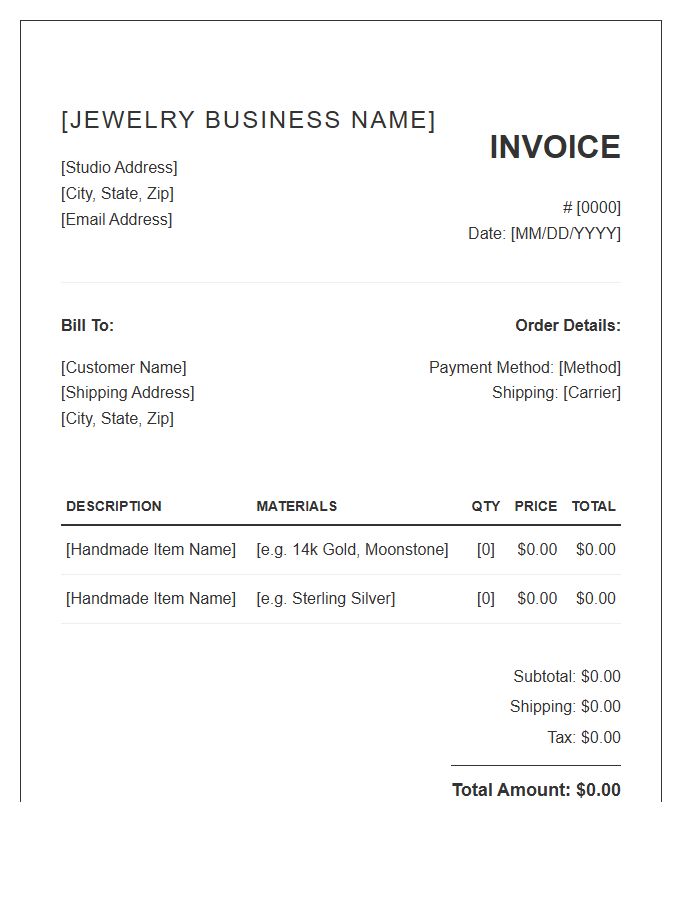 Handmade Jewelry Business Invoice Template