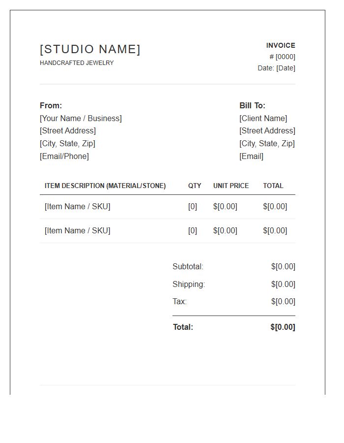 Jewelry Maker Sales Invoice Template