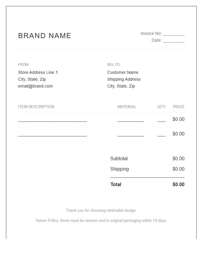 Minimalist Jewelry Sales Invoice Template