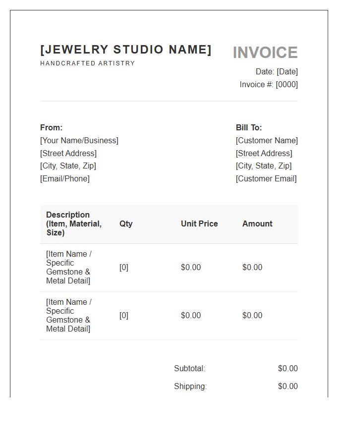 Retail Handcrafted Jewelry Invoice Template