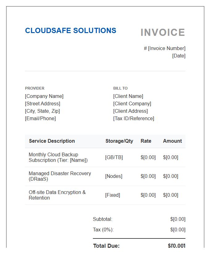 Cloud Backup And Recovery Invoice Template