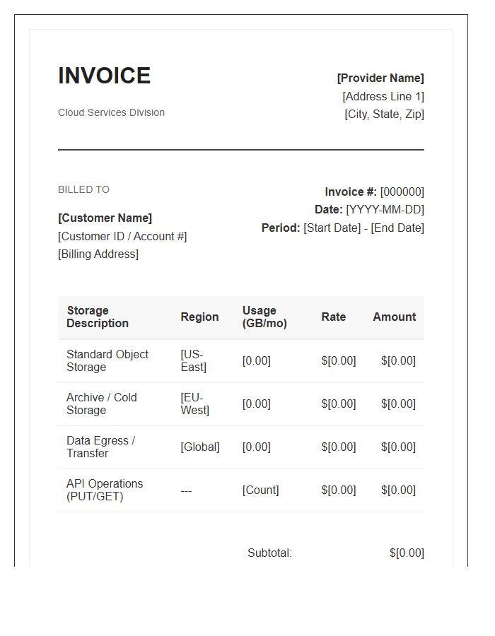 Cloud Data Storage Usage Invoice Template