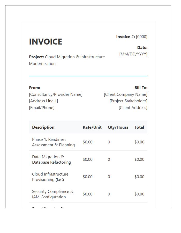 Cloud Migration Project Invoice Template