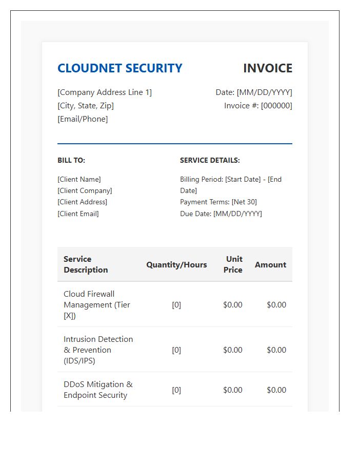 Cloud Network Security Service Invoice Template