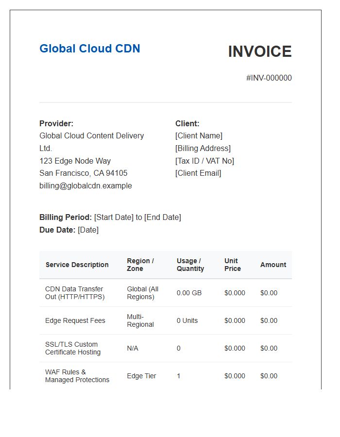 Global Cloud Content Delivery Invoice Template