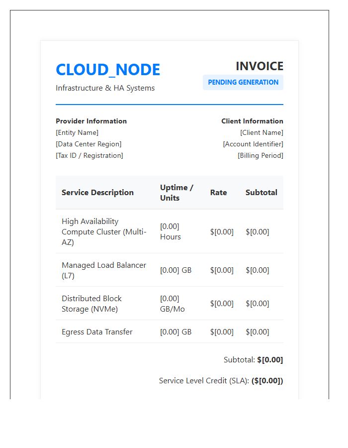 High Availability Cloud Invoice Template