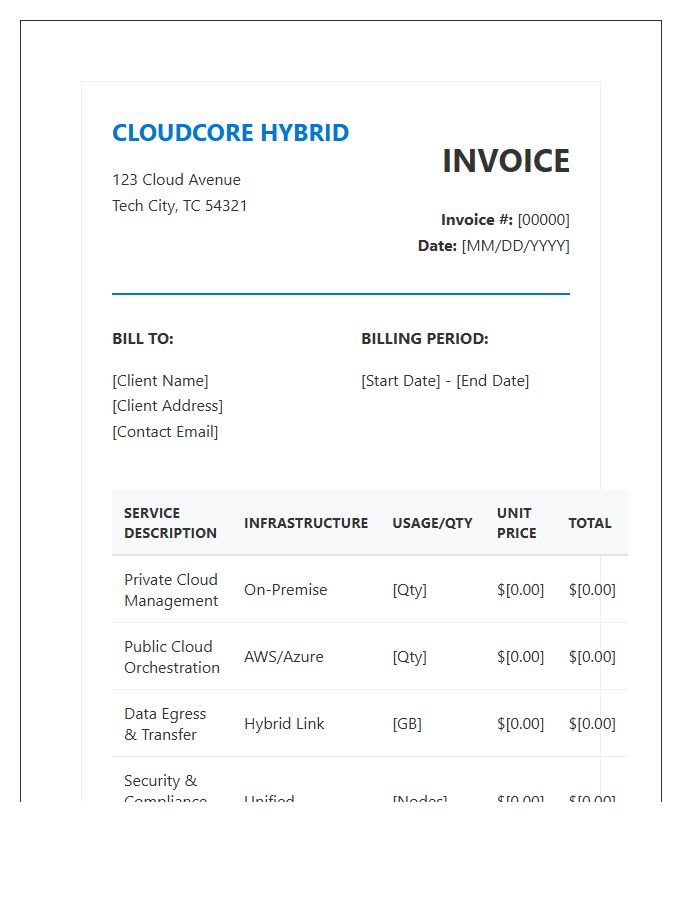 Hybrid Cloud Management Invoice Template