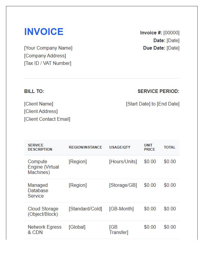 Managed Cloud Infrastructure Invoice Template