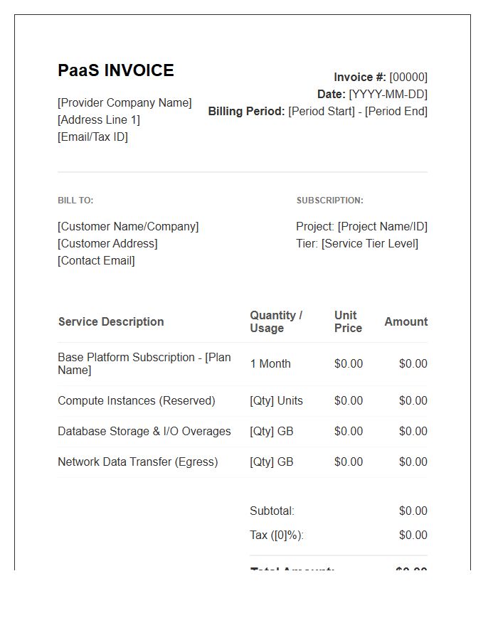 Platform As A Service Subscription Invoice Template