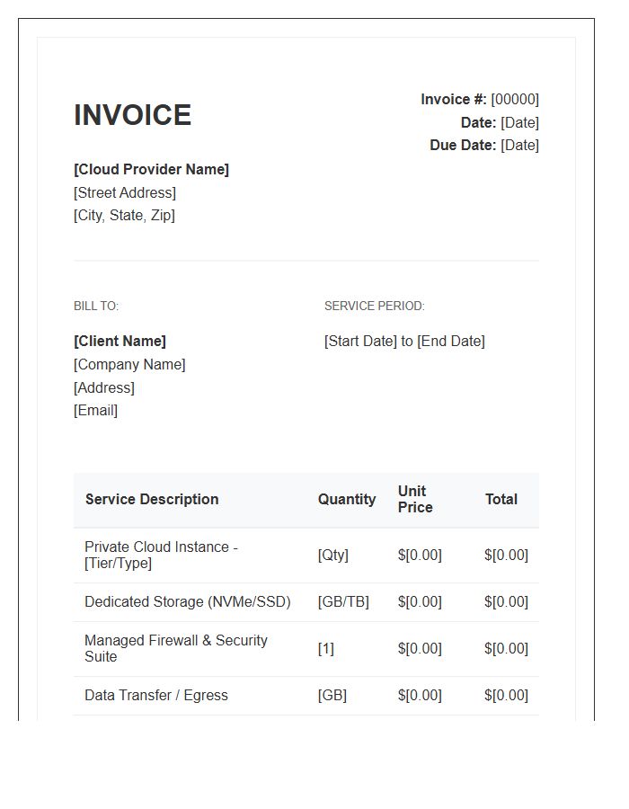Private Cloud Hosting Service Invoice Template