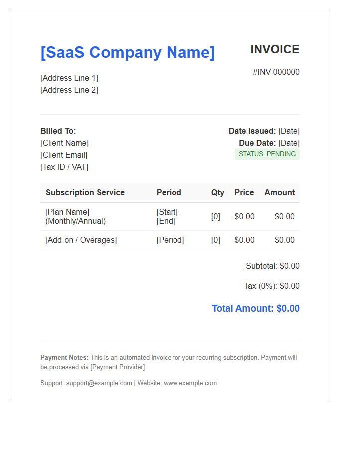 Software As A Service Billing Invoice Template