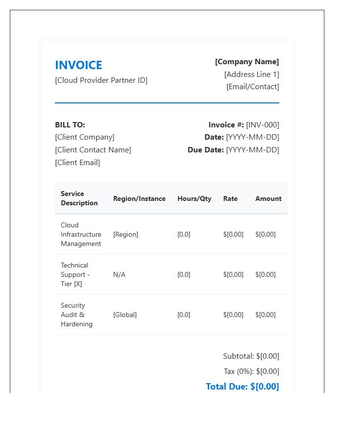 Technical Cloud Support Invoice Template