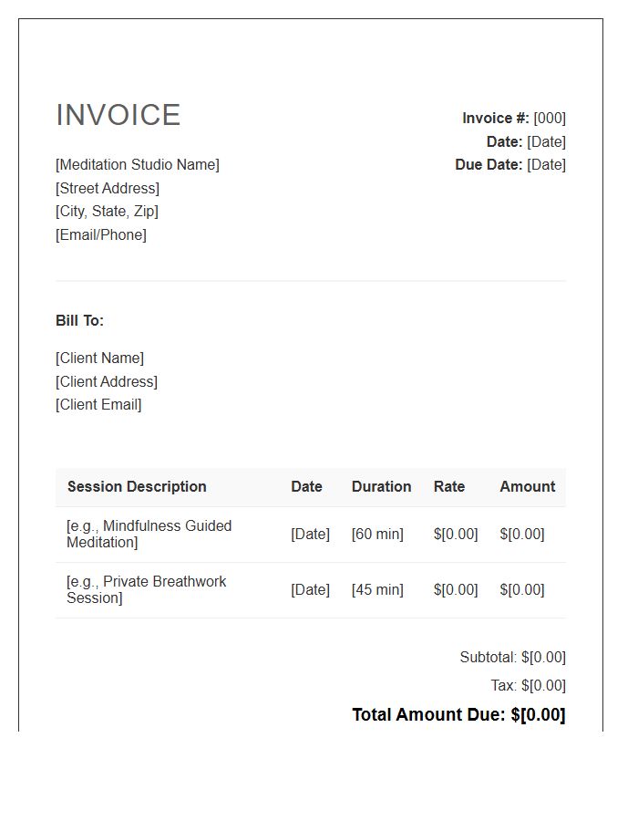 Guided Meditation Session Invoice Template
