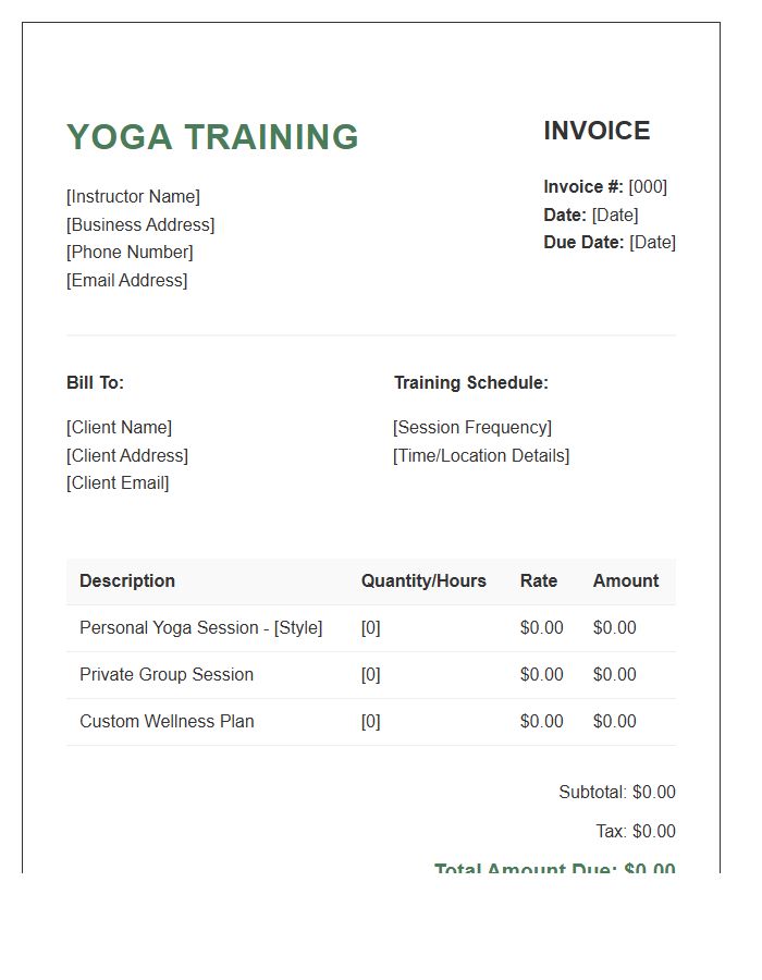 Personalized Yoga Training Invoice Template