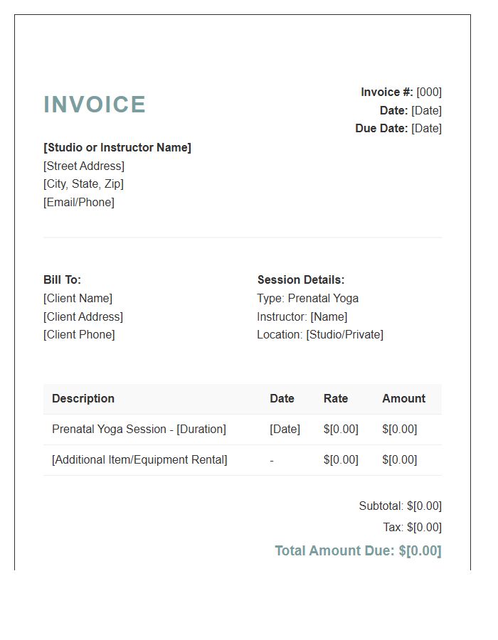 Prenatal Yoga Session Invoice Template