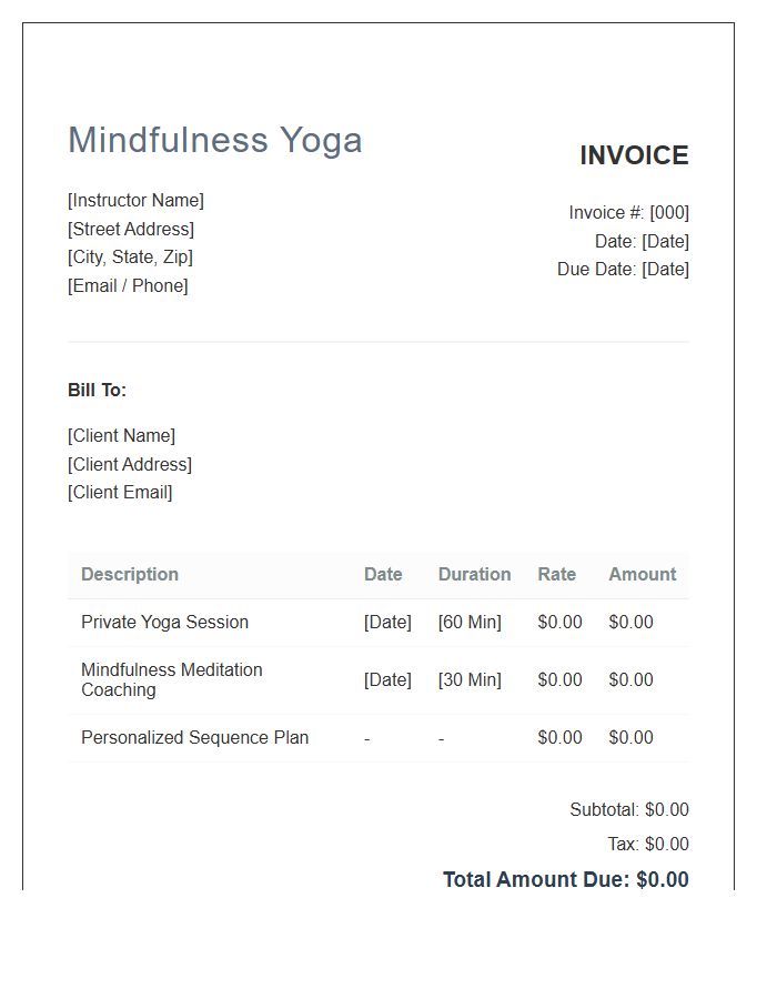 Private Mindfulness Yoga Invoice Template