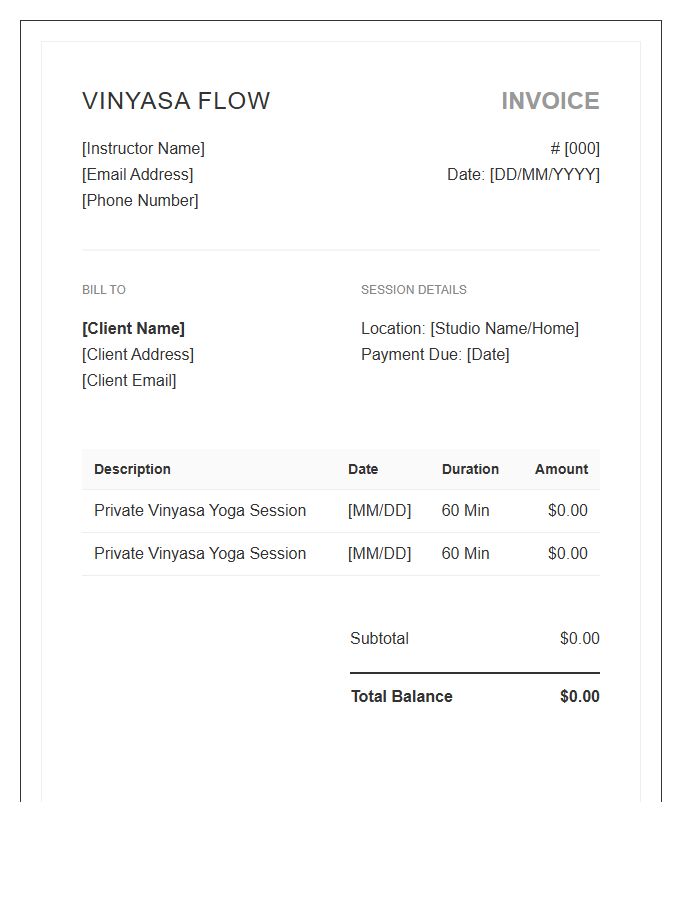 Private Vinyasa Flow Invoice Template
