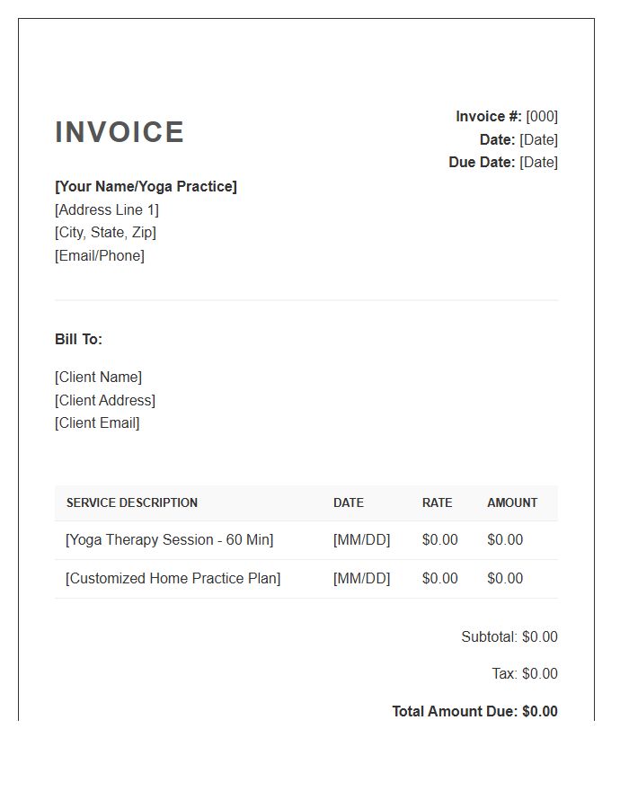Private Yoga Therapist Invoice Template