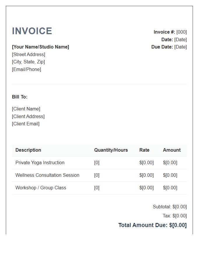 Wellness Consultant Yoga Invoice Template