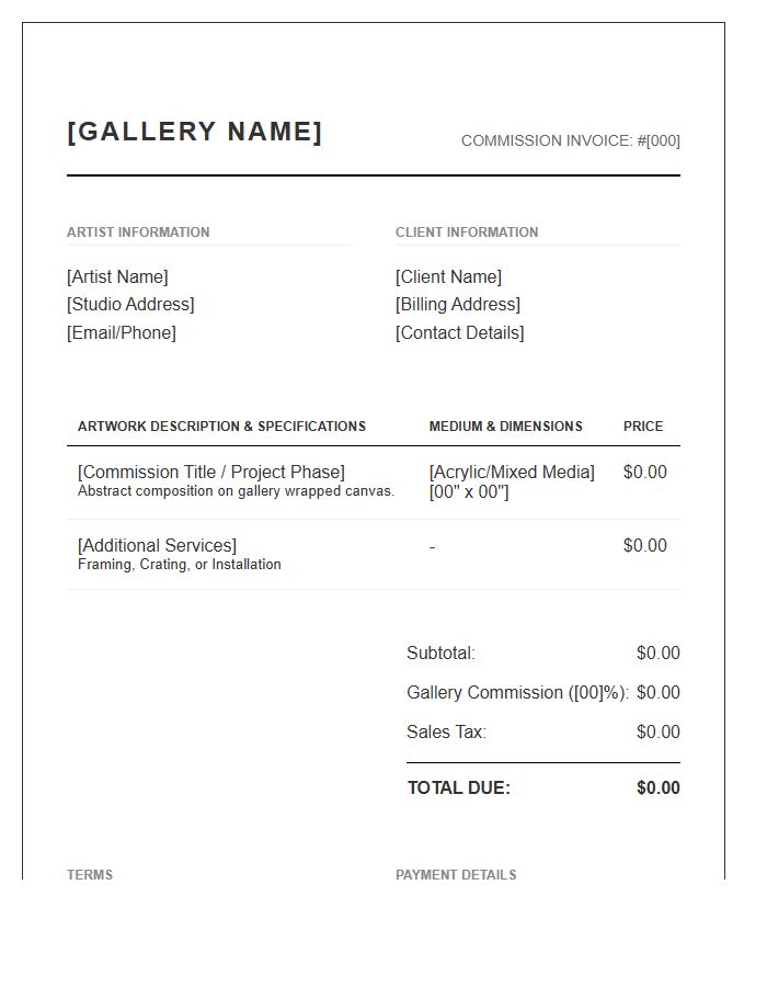 Abstract Art Gallery Commission Invoice Template