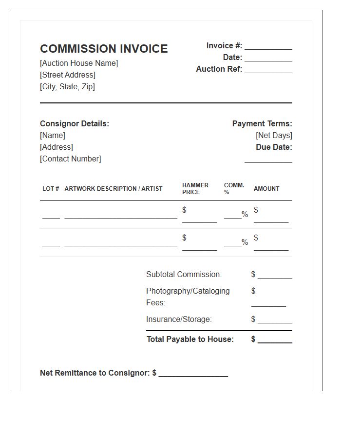 Art Auction House Commission Invoice Template