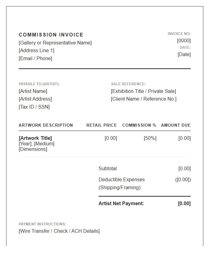 Contemporary Art Sales Commission Invoice Template