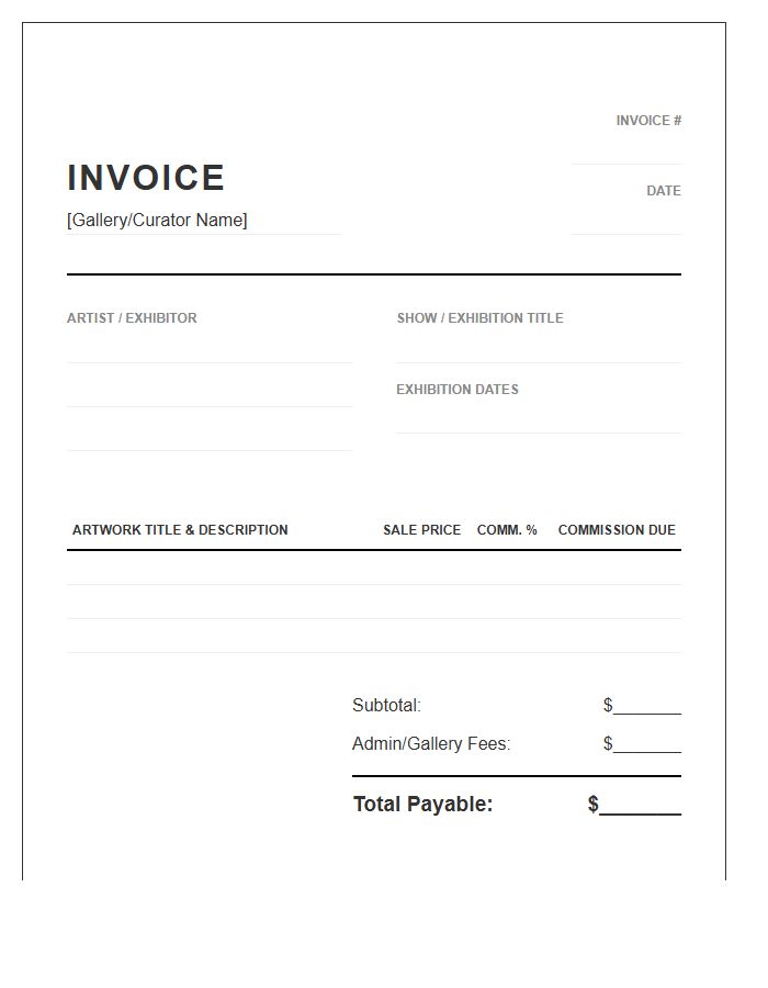 Curated Art Show Commission Invoice Template