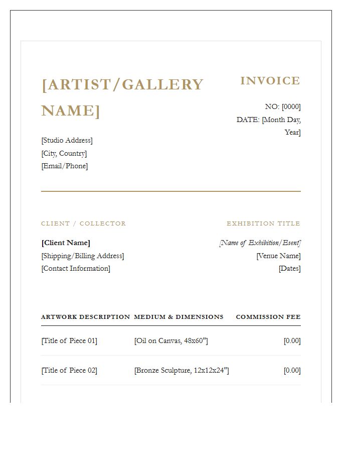 Luxury Art Exhibition Commission Invoice Template