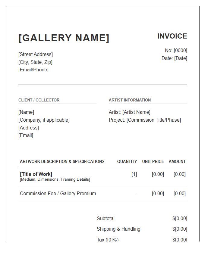 Professional Art Gallery Commission Invoice Template