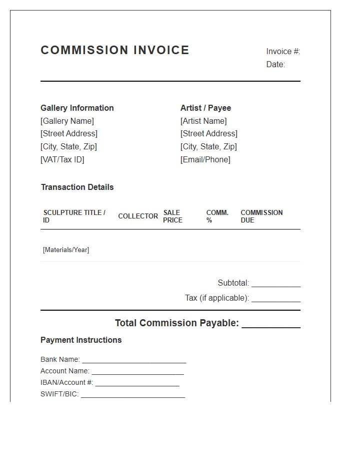 Sculpture Gallery Transaction Commission Invoice Template
