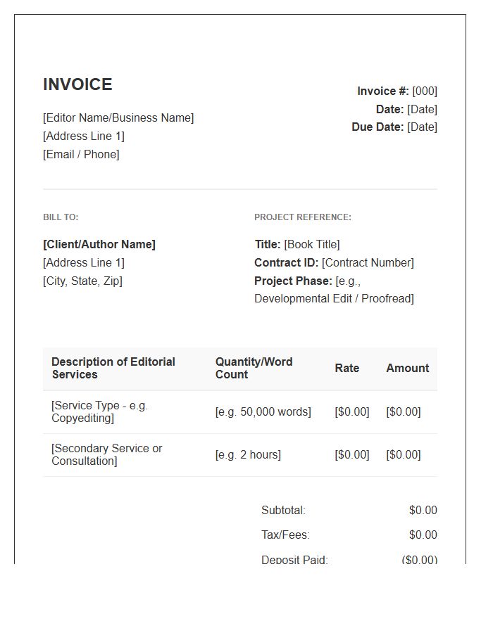 Book Editor Contract Invoice Template