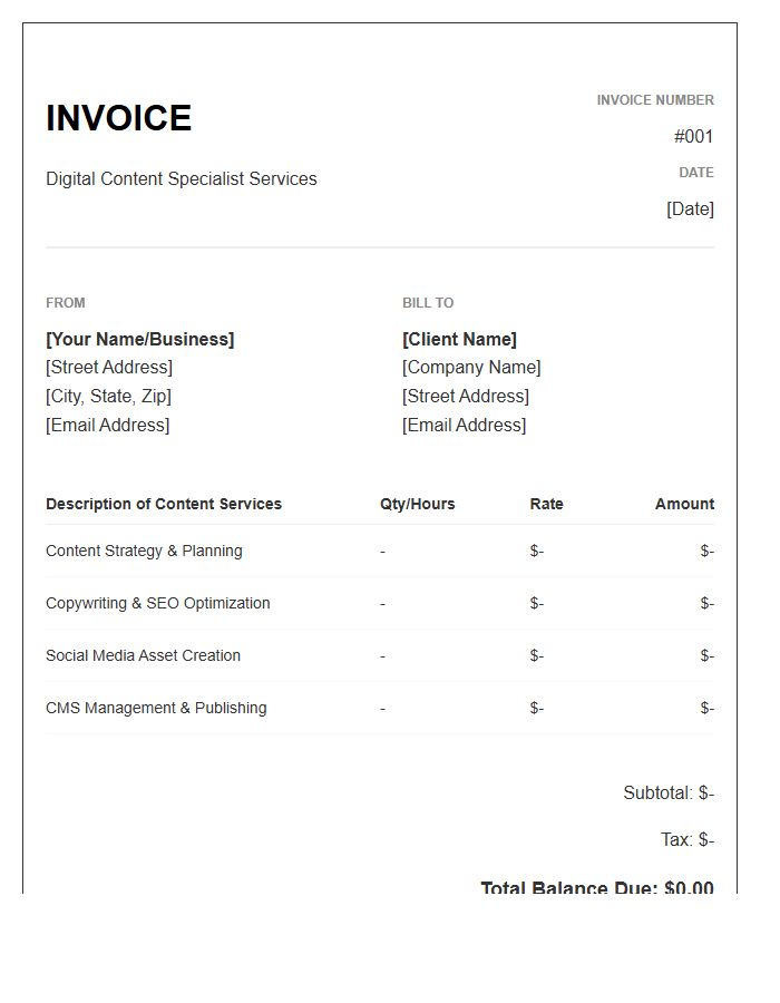 Digital Content Specialist Invoice Template