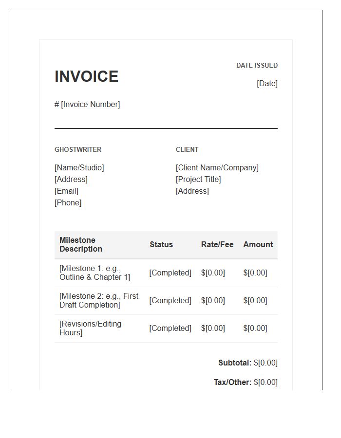 Ghostwriter Project Milestone Invoice Template