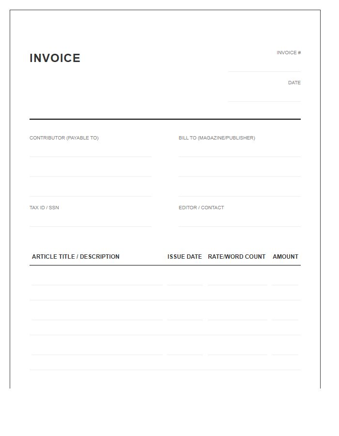 Magazine Contributor Payment Invoice Template