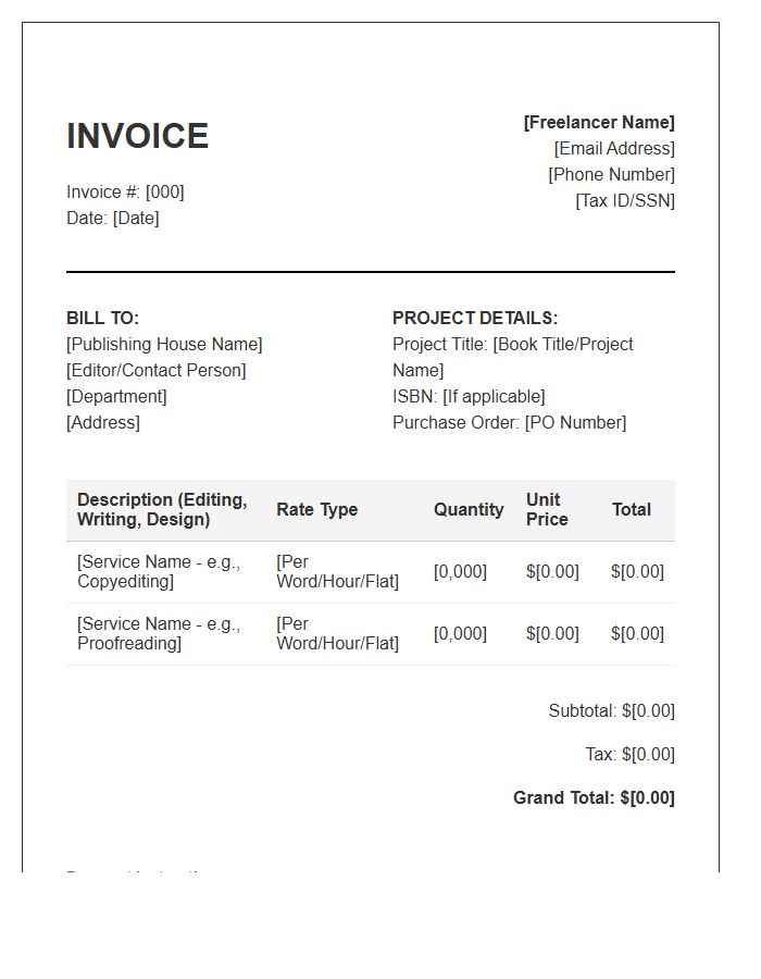 Publishing House Freelance Invoice Template