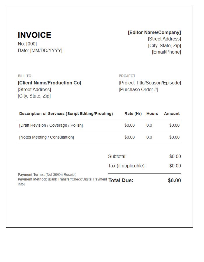 Script Editor Hourly Rate Invoice Template