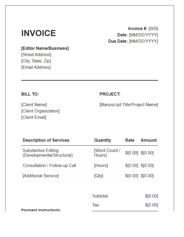 Substantive Editor Service Invoice Template
