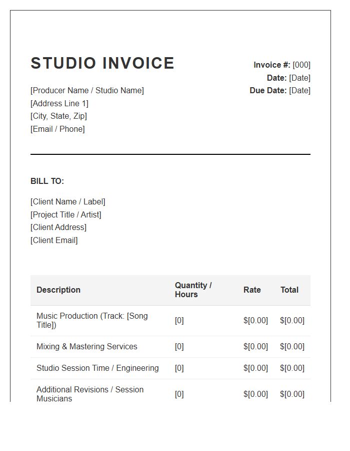 Freelance Music Producer Studio Invoice Template