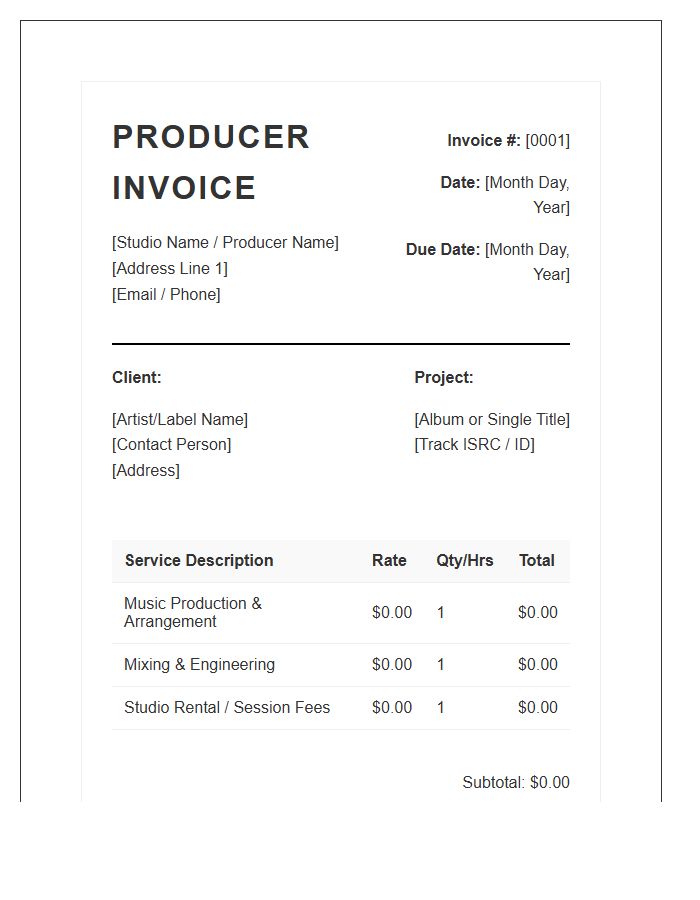 Music Producer Electronic Billing Invoice Template