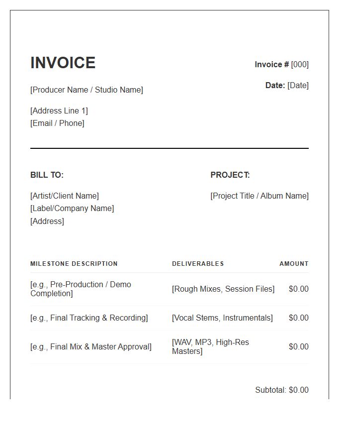 Music Producer Project Milestone Invoice Template