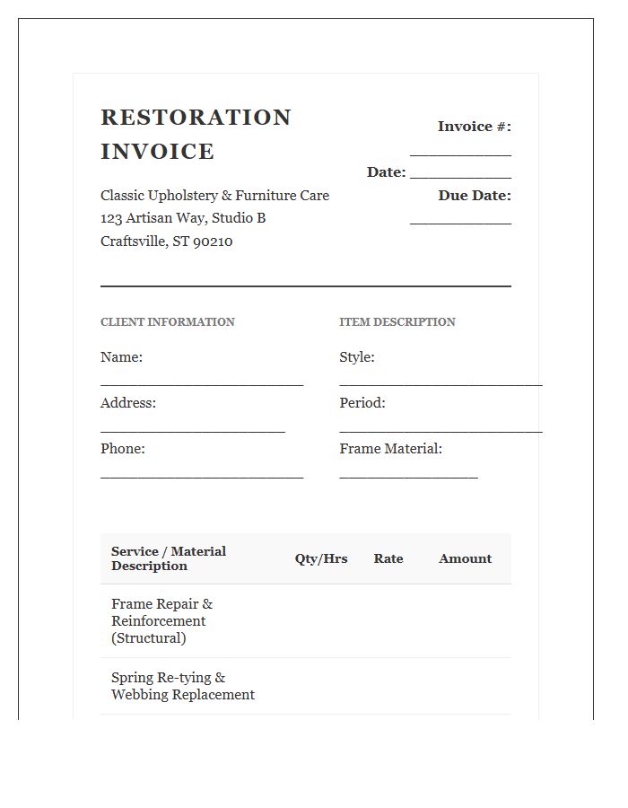 Classic Chaise Lounge Restoration Invoice Template