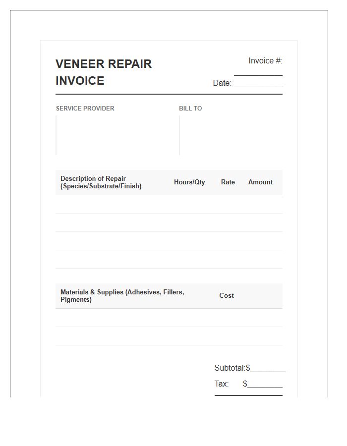 Decorative Veneer Repair Invoice Template