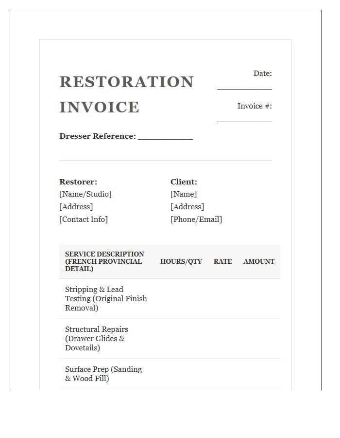 French Provincial Dresser Restoration Invoice Template