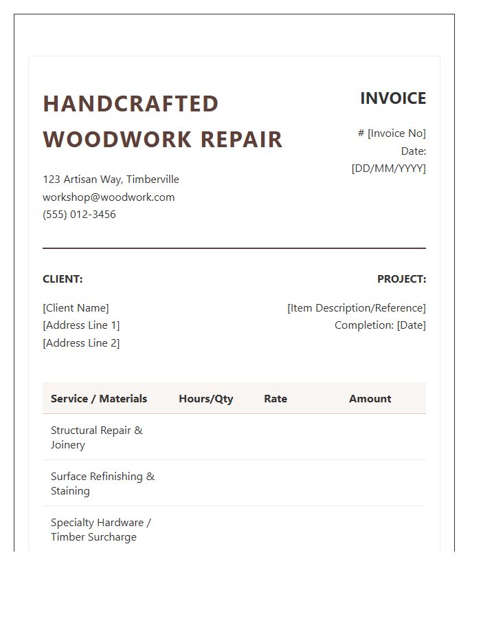 Handcrafted Woodwork Repair Invoice Template