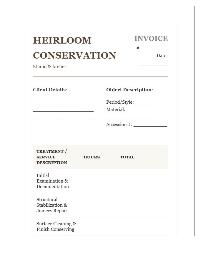 Heirloom Furniture Conservation Invoice Template