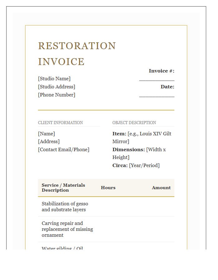 Ornate Mirror Frame Restoration Invoice Template