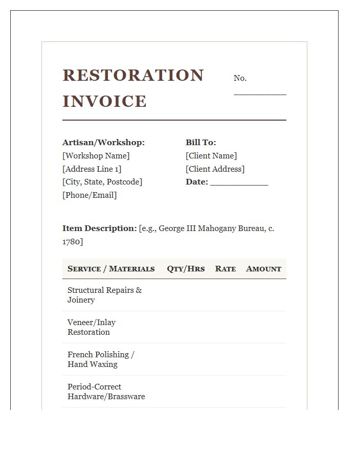 Period Piece Furniture Restoration Invoice Template