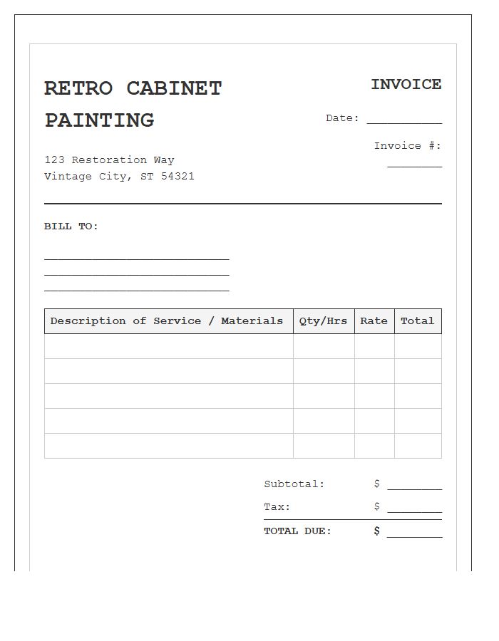 Retro Cabinet Painting Service Invoice Template