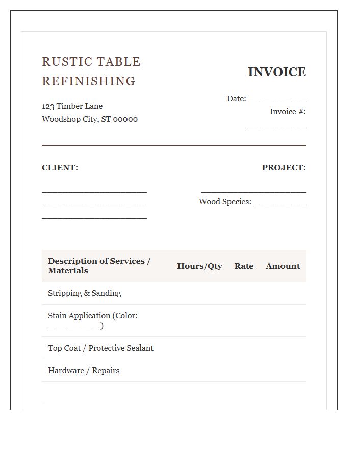 Rustic Table Refinishing Invoice Template